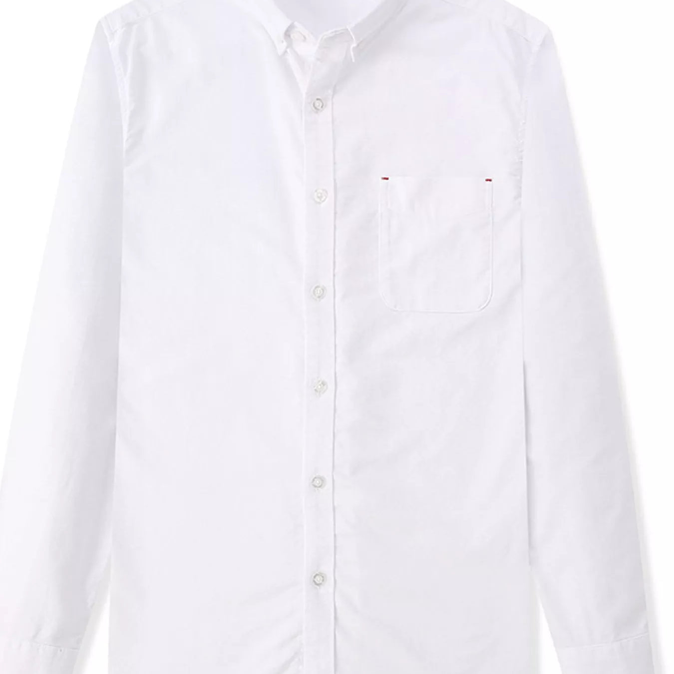 Men's Full Size Button Up Long Sleeve Shirt Plus Size in white color with pocket and button details.