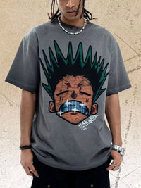 Men's Graphic Round Neck Oversized T-Shirt featuring a bold cartoon graphic design in a relaxed fit.