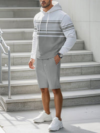 Men's striped hoodie and drawstring shorts set