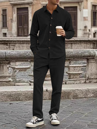 Men's long-sleeve button-up shirt and matching pants set