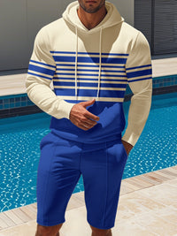 Men's striped hoodie and drawstring shorts set