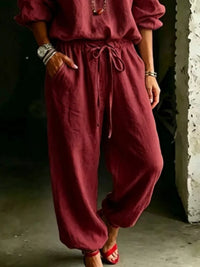 The Nova Off-Shoulder Set – cotton blend fabric texture