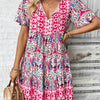 Printed Tie Neck Short Sleeve Dress