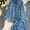 Distressed Diamond Pattern Jacket and Shorts Denim Set