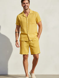 Men's cotton short-sleeve button-up shirt and shorts set