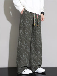 Men's Wide Leg Casual Pants featuring drawstring and wide fit design in stylish green color.