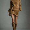 Full Size Suede Turtleneck Lantern Sleeve Mini Dress Plus Size
