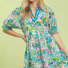 Umgee Mix Botanical Print Puff Sleeve Tiered Dress