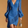 Suede Fringe V-Neck Mini Dress