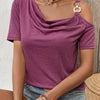 Asymmetric Shoulder T-Shirt with Metal Buckle Detail