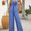 Printed Spaghetti Strap Wide Leg Jumpsuit