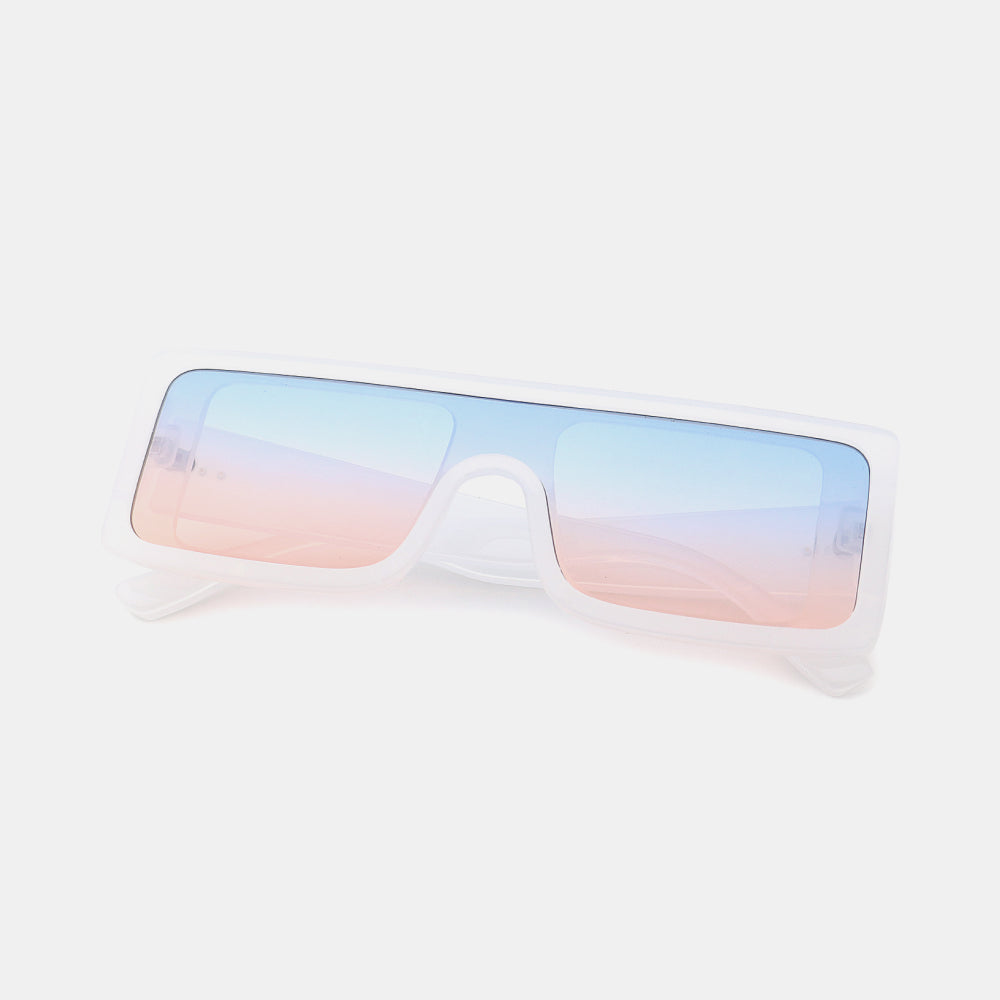 Polycarbonate Frame Rectangle Sunglasses in clear frame with gradient lenses on a white background.