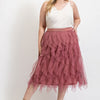 Ruffled Tulle Midi Skirt With Elastic Waist Band