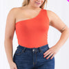 Plus size one shoulder solid casual bodysuit