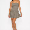 Belted Plaid Zip-up Pleated Dress