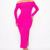 Off-shoulder Rib Midi Dress