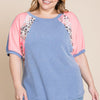 Plus Size Neon Animal Print Contrast Casual Top