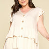 Plus Size Solid Button Flutter Sleeve Top