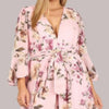 Floral Chiffon 3 4 Sleeve Tie Waist Romper