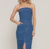 Stretch Denim Slit Tube Dress