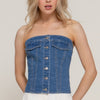 Button Down Placket Stretch Denim Tube Top