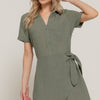 Button Down Side Bow Linen Effect Mini Dress
