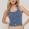 Button Down Stretch Denim Halter Top