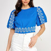 Puff Bubble Sleeve Top With Embroidery Detail
