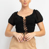 Back Shirred Ruffled Lace-up Crop Top