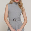 Sleeveless Mock Neck Waist Belt Rib Knit Top