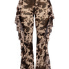 Side Ruffle Detailed Printed Mesh Pants