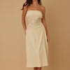 Flower Lining Linen Pattern Strapless Dress
