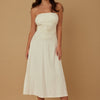 Flower Lining Linen Pattern Strapless Dress