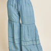 Washed Denim Tiered Wide Leg Pants