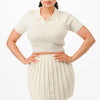 Cropped Polo Sweater Shirt And Skirt Set