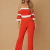 Off Shoulder Black N White Color Combo Jumpsuit