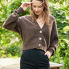 Low V-neck Button Sweater Top