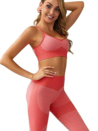 Seamless Activewear Two Piece Set in coral with a supportive crop tank and high-waisted leggings.