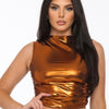Metallic Mock Neck Crop Top