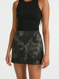 Mid Waist Mini Skirt featuring a sleek design and edgy zipper accents, perfect for modern style.