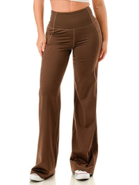 Wide Leg Flare Yoga Pants in brown with high waist and flared design, ideal for casual and active wear.