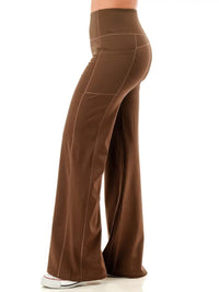 Wide Leg Flare Yoga Pants shown in brown, highlighting the high-waisted design and wide leg fit.