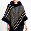Patterned Knit Poncho With Faux Fur Trim