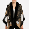 Abstract Print Faux Fur Trim Cape In Black & Camel