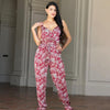 V Neck Sleeveless Paisley Jumpsuit With Tie Waist
