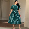 Belted Flare Floral Print Cap Sleeve Midi Dress