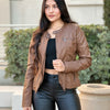 Woman Fashion Hooded Faux Leather Jacket