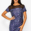 Sparkle Sequins & Mesh Cap Sleeve Mini Dress