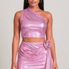 Metallic One Shoulder Crop Top Set