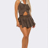 Collared Vest Pleated Skort Set